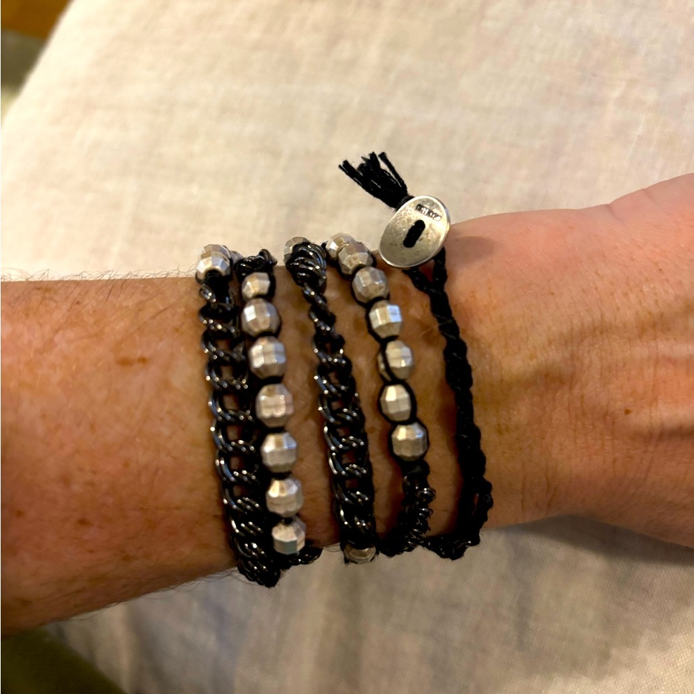 Chan Luu Black and Silver Beaded Wrap Bracelet